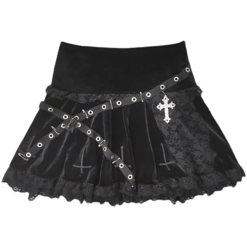 Gothic Black Cotton Polyester Blend Skirt