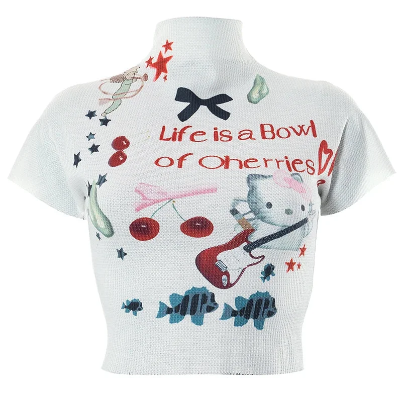 White Printed Cotton Polyester Womens T-Shirt