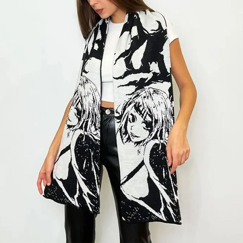 Black Premium Cotton & Polyester Blend Anime Scarf