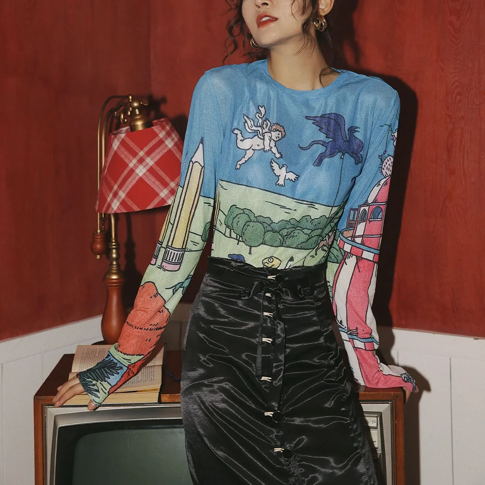 Blue Premium Cotton Polyester Womens Top