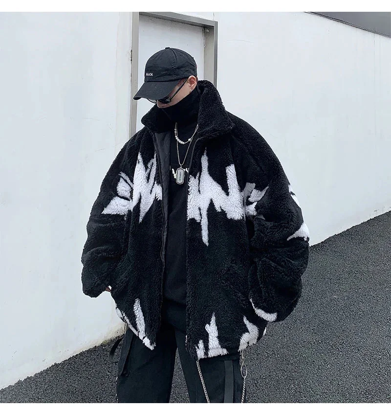 Black Faux Fur Mens Oversized Jacket