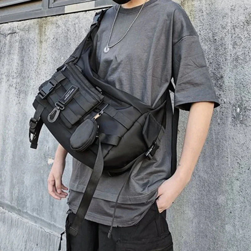 Black Nylon Crossbody Bag for Men 32cm