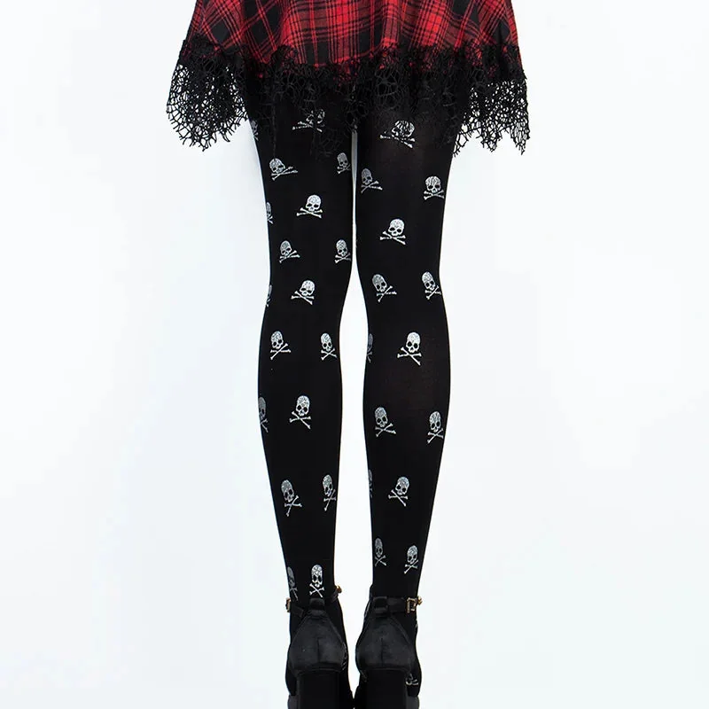 Black Skull Womens Polyester Tights