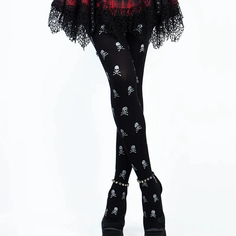 Black Skull Womens Polyester Tights