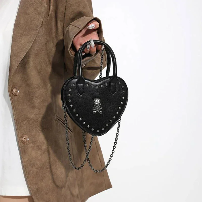 Black Heart Crossbody Bag Premium Faux Leather Polyester Blend