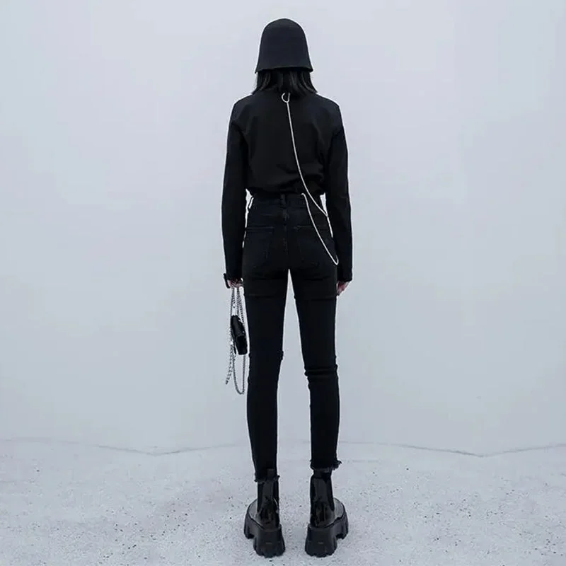 Black Distressed Skinny Jeans for Women