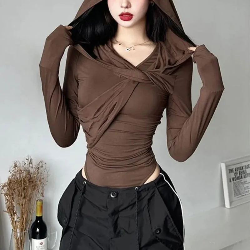 Premium Brown Hooded Bodysuit for Women