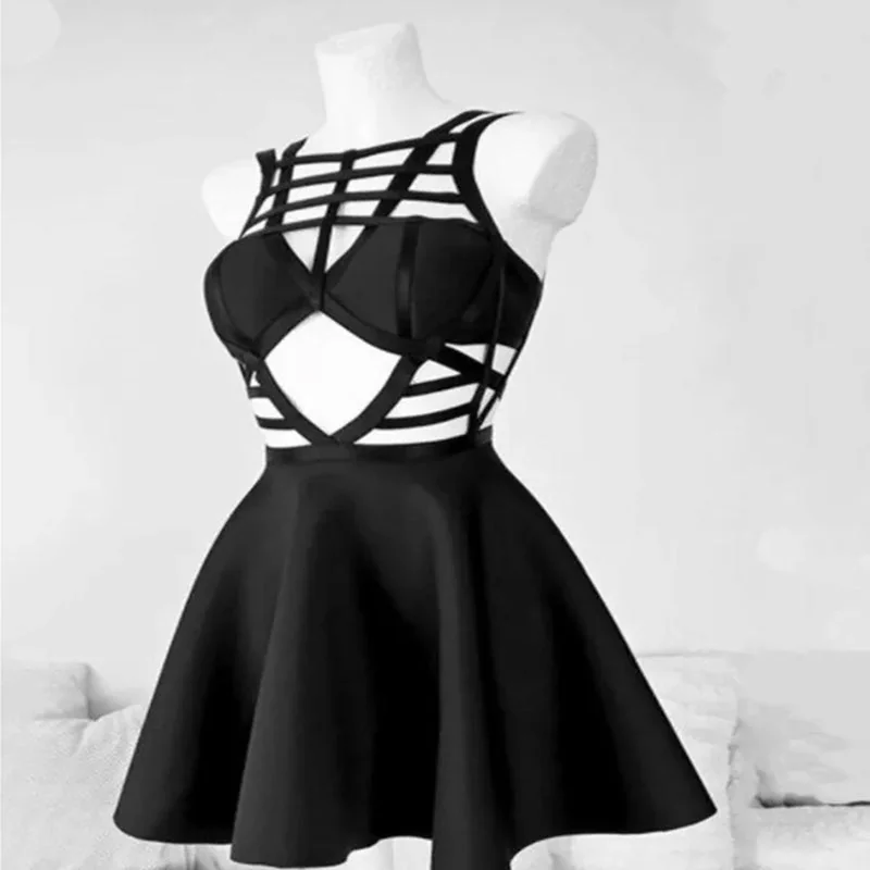 Stunning Black Hollow Out Womens Dress XL-3XL