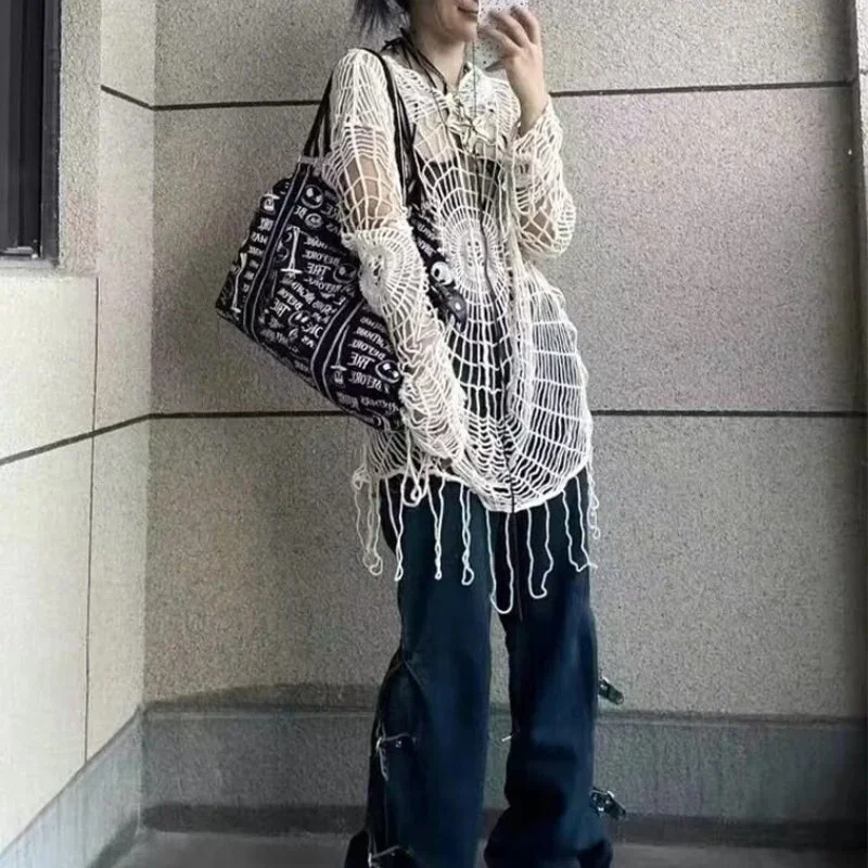 Premium Beige Hollow Out Pullover Womens Top