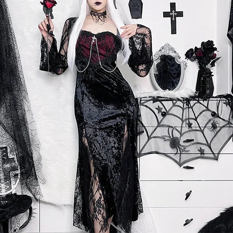 Gothic Black Cotton Polyester Womens Dress