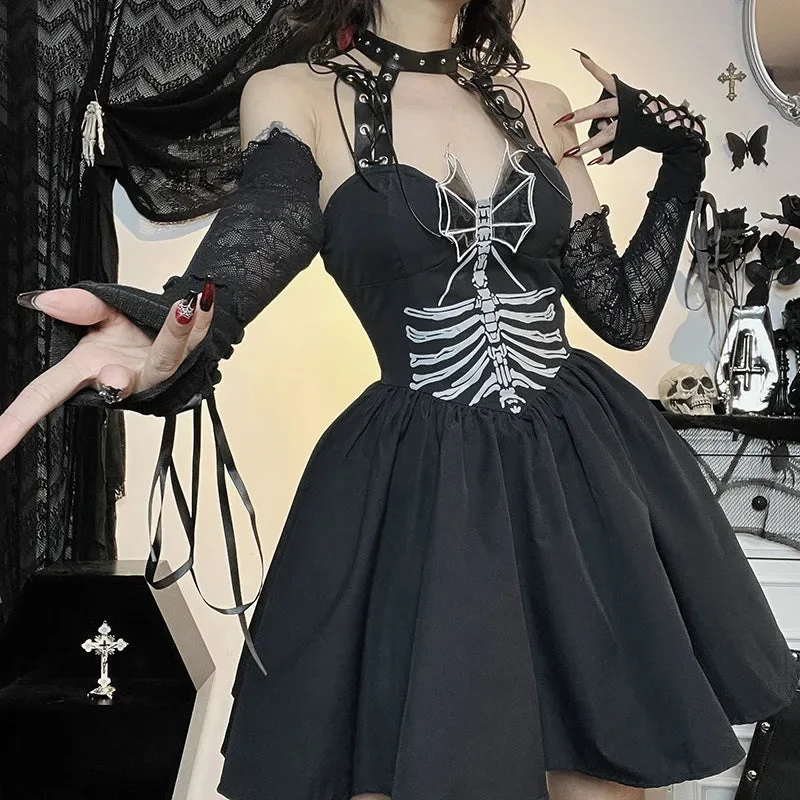 Gothic Lolita Style Black Cotton Polyester Dress