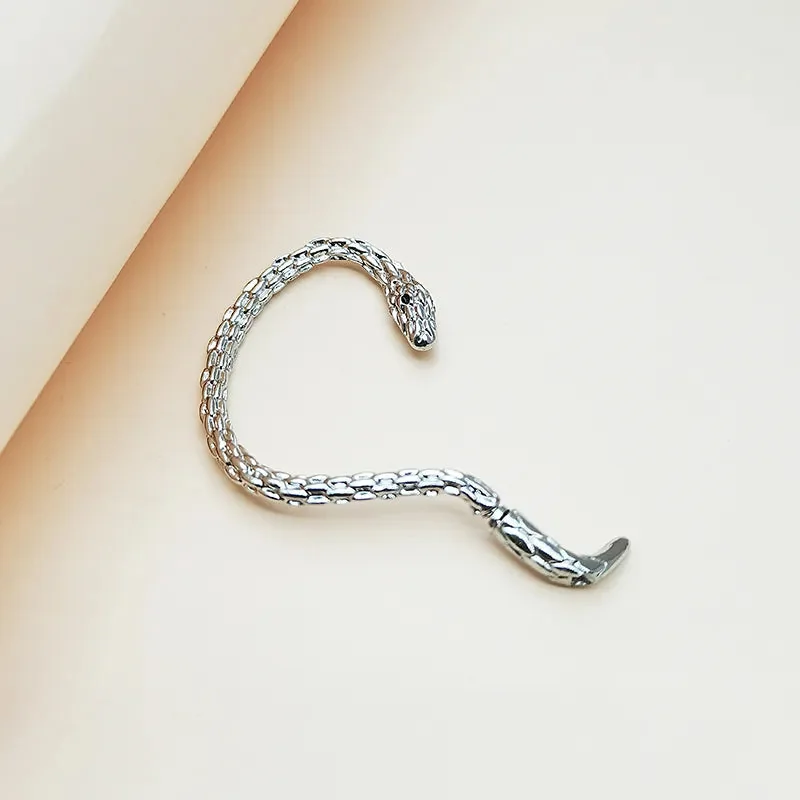 Vintage Zinc Alloy Snake Earrings - Silver