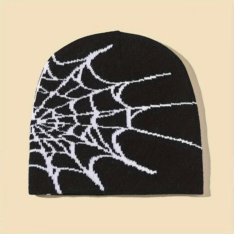 Black Spider Web Beanie - Premium Cotton Polyester Blend