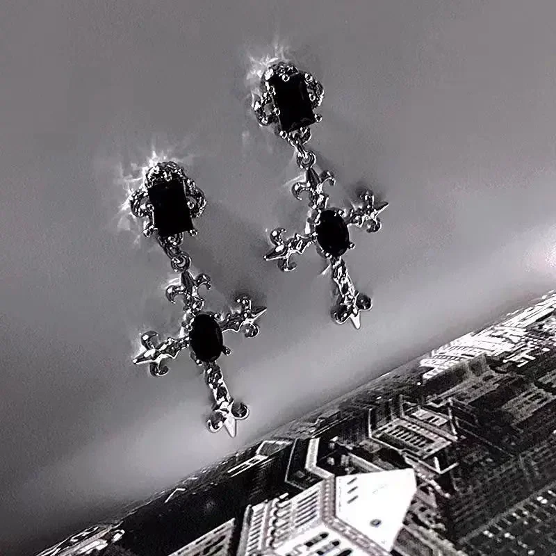 Silver Gothic Cross Earrings - Premium Zinc Alloy