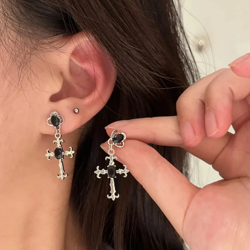 Silver Gothic Cross Earrings - Premium Zinc Alloy