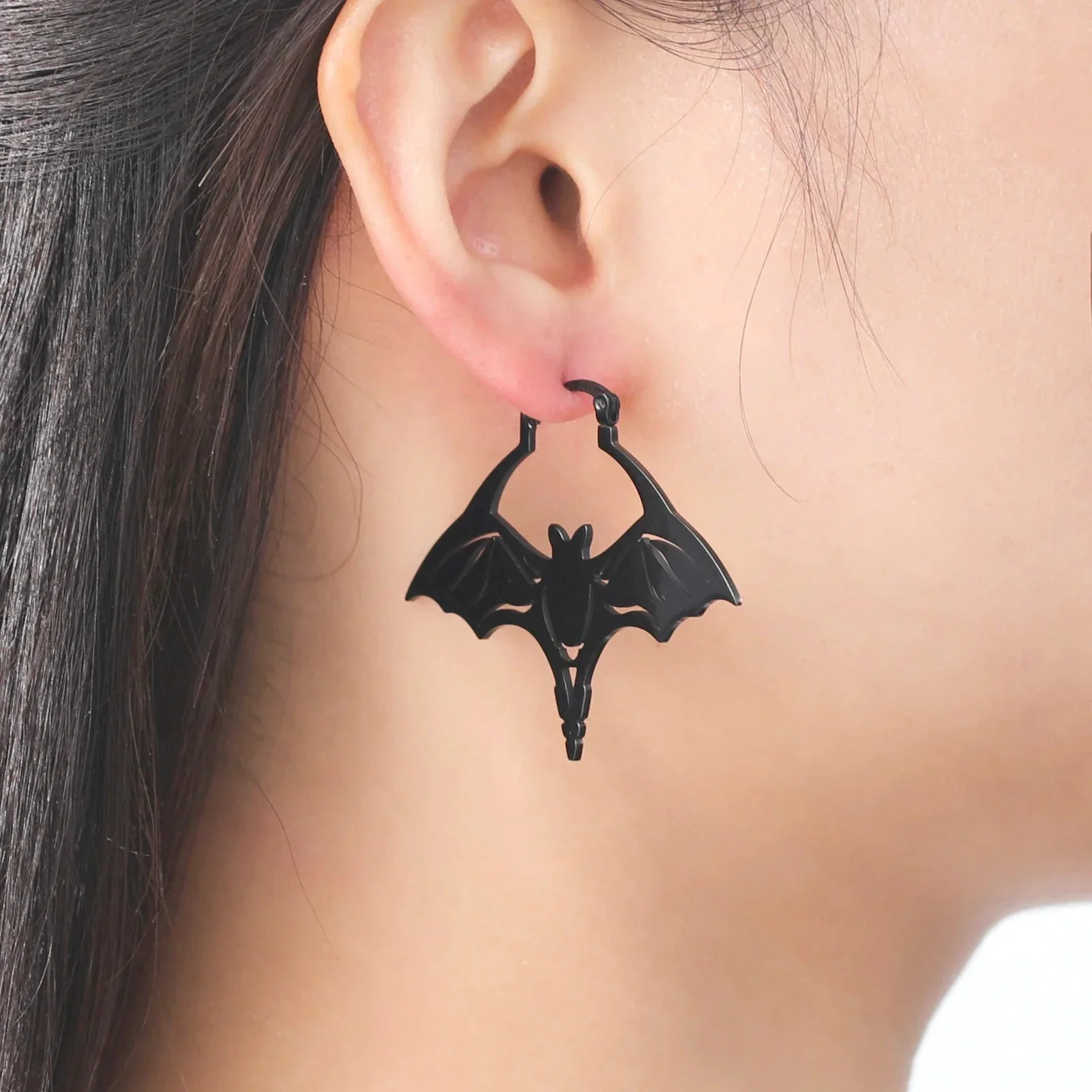 Black Stainless Steel Bat Earrings