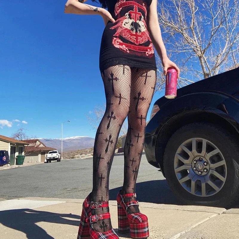 Vintage Style Black Gothic Tights - Premium Polyester