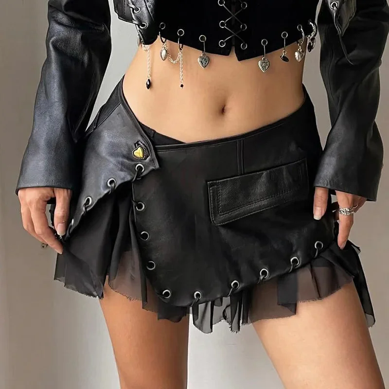 Black Faux Leather Mini Skirt Womens Fashion