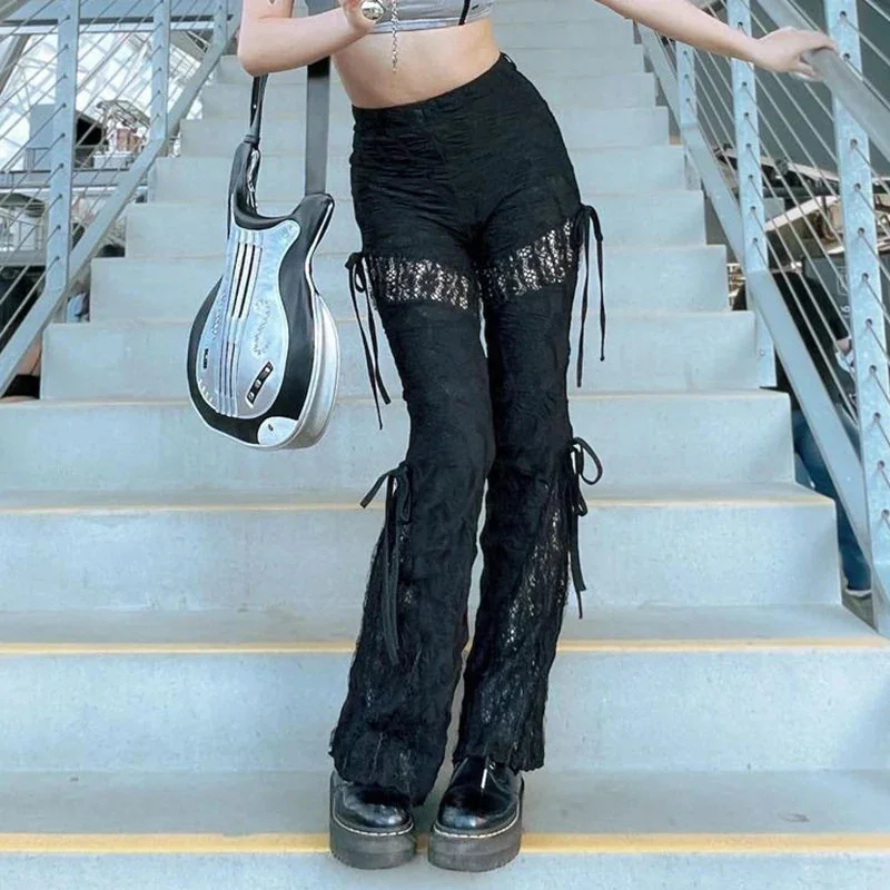 Gothic Style Premium Cotton Womens Pants in Black