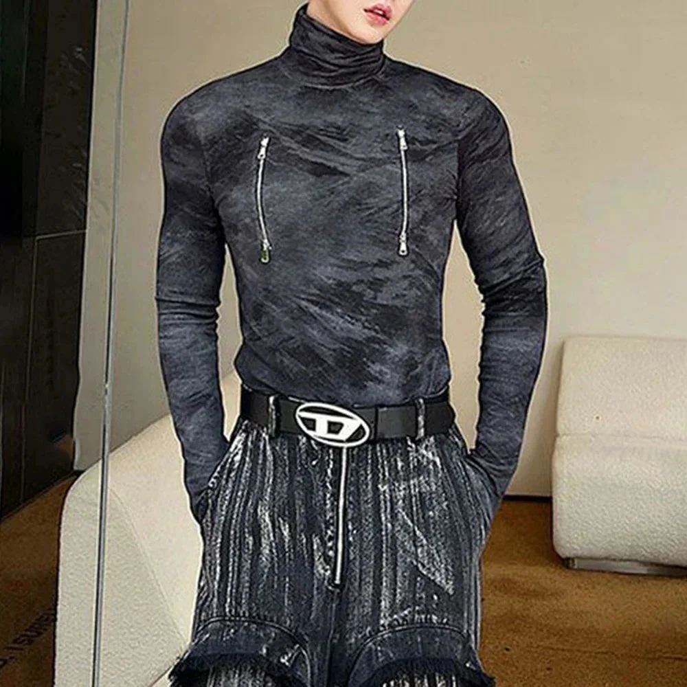 Premium Black Long Sleeve Cotton-Polyester Blend Top for Men