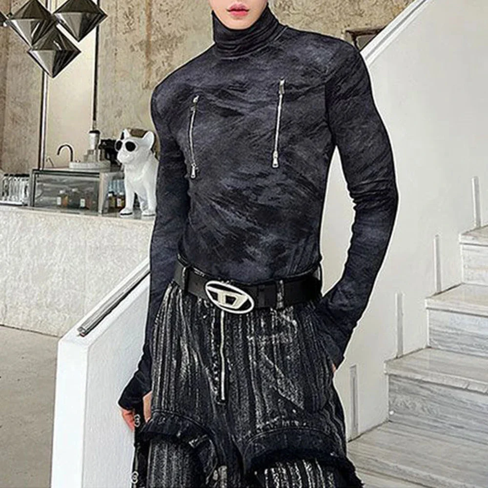 Premium Black Long Sleeve Cotton-Polyester Blend Top for Men