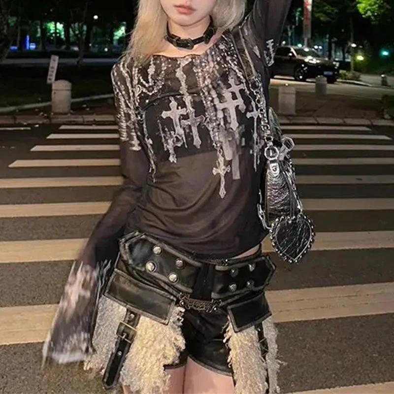 Gothic Black Mesh Womens Top Premium Quality