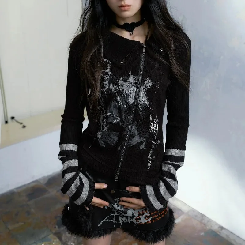 Gothic Zipper Top in Black Premium Cotton Polyester Blend