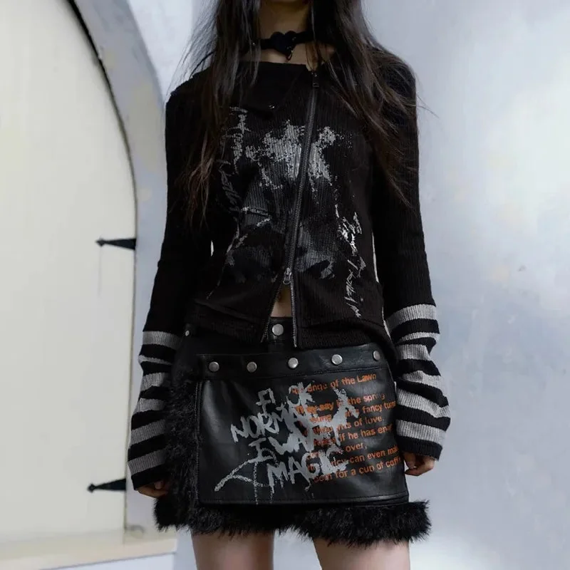 Gothic Zipper Top in Black Premium Cotton Polyester Blend