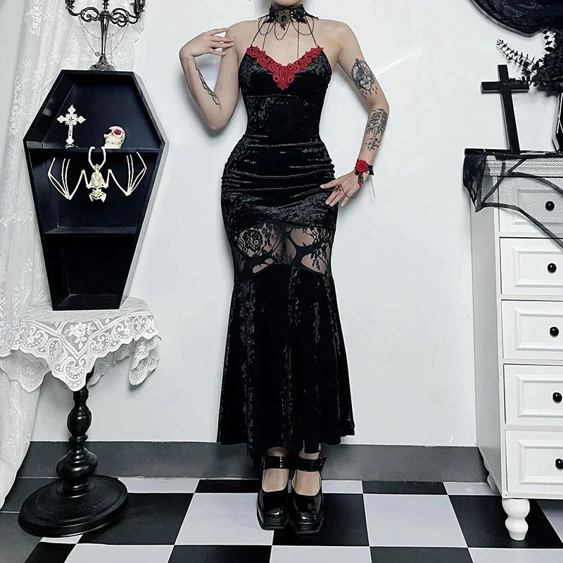 Chic Gothic Black Long Dress for Women