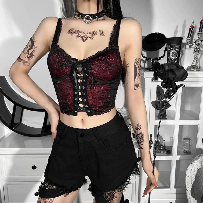 Gothic Black Corset Top Women Premium Cotton Polyester Blend