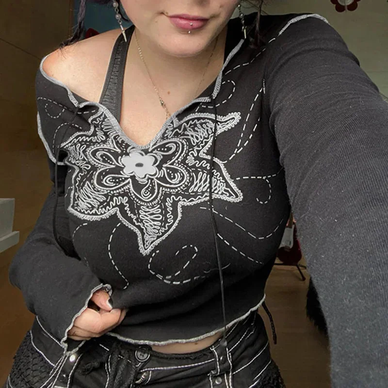 Gothic Style Black Womens Pullover - Premium Cotton & Polyester Blend