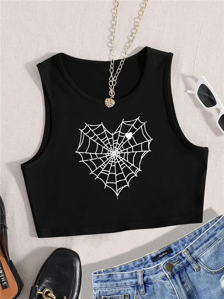 Gothic Style Cotton Polyester Womens Tank Top Black