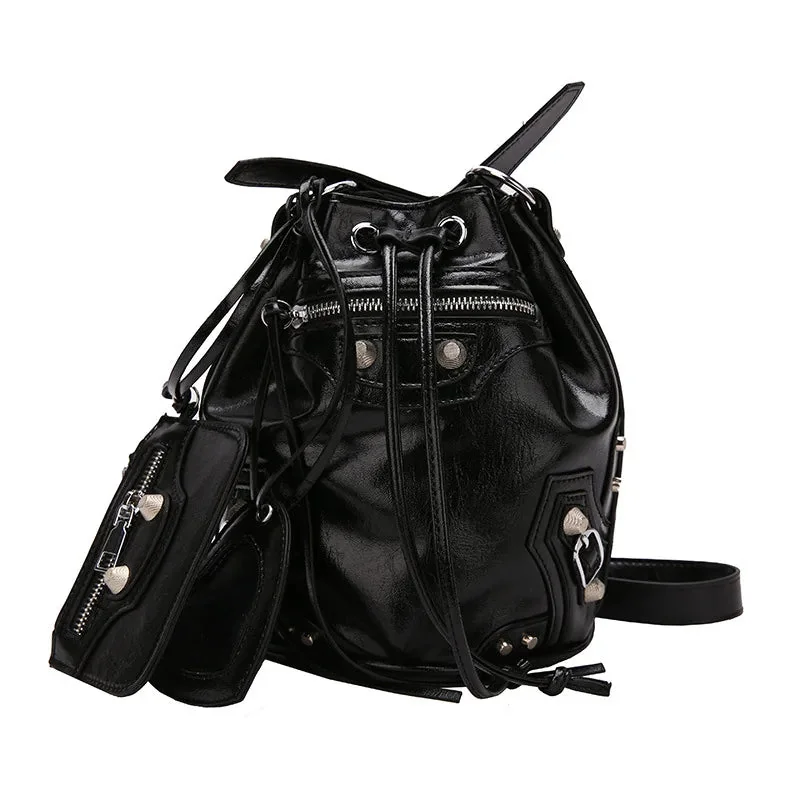 Black PU Leather Bucket Bag 20cm - Limited Edition