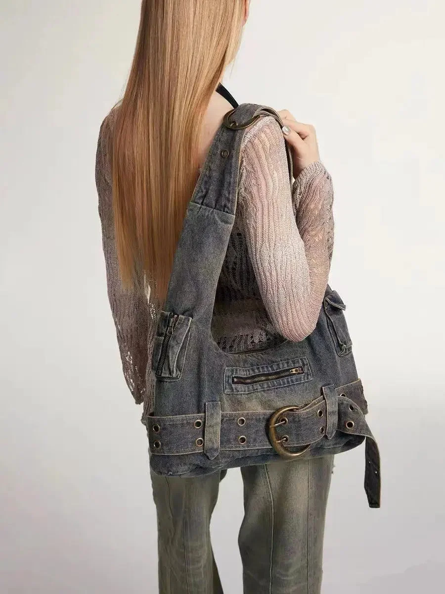 Chic Blue Denim Shoulder Bag for Women