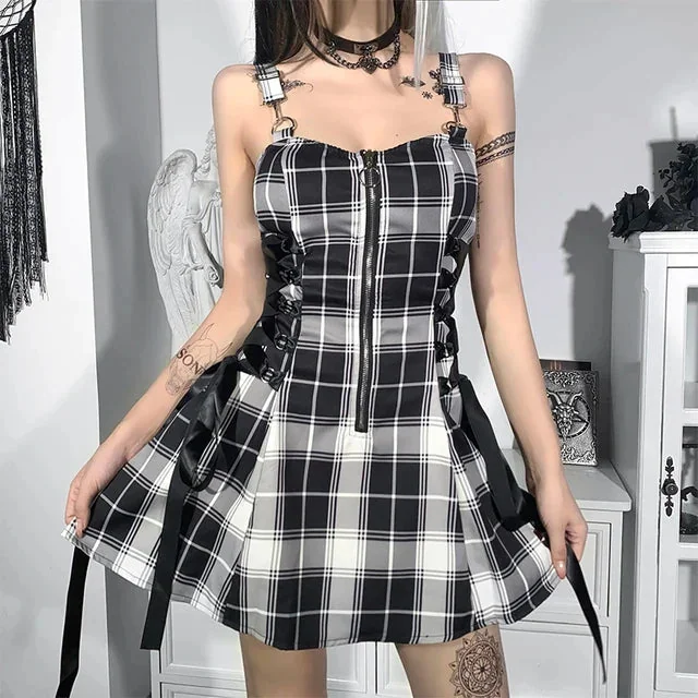 Plaid Gothic Style Cotton Polyester Dress