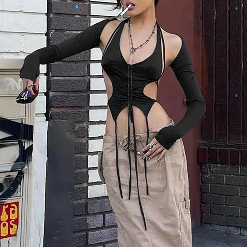 Black Premium Cotton Blend Womens Crop Top