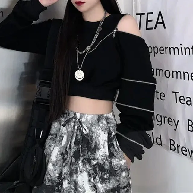 Black Cropped Hoodie for Women