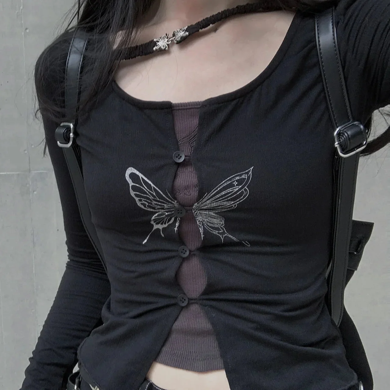 Elegant Gothic Style Womens Top in Black