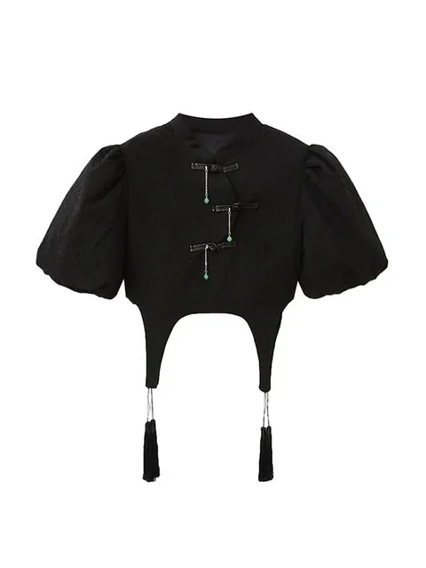 Black Casual Crop Top in Premium Cotton Blend