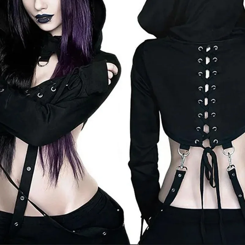 Elegant Black Gothic Hoodie for Women