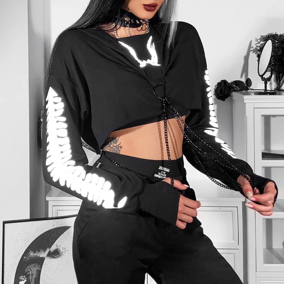 Black Premium Cotton Womens Crop Top