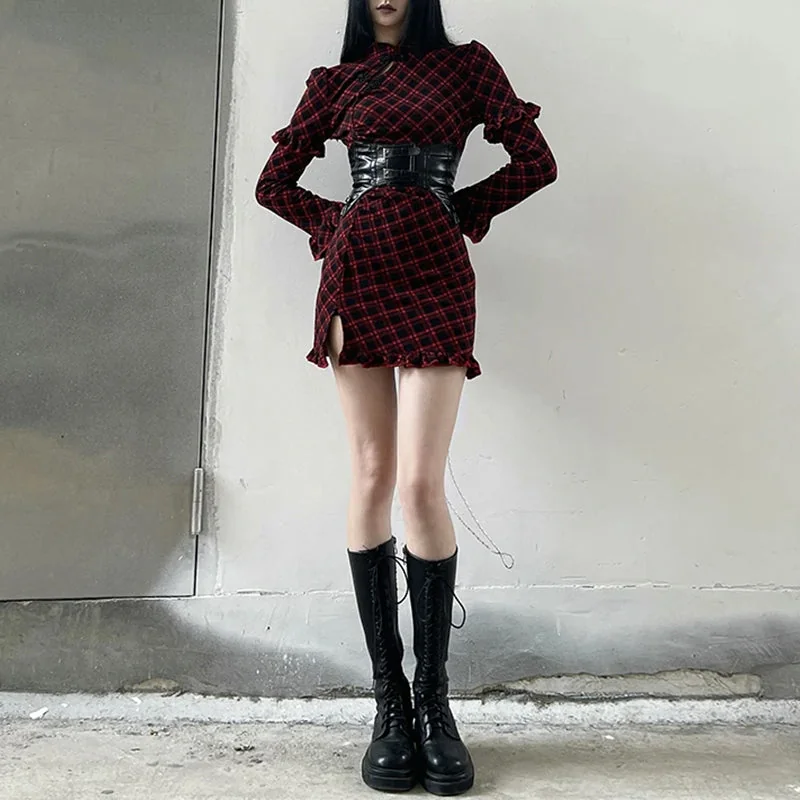 Chic Red Plaid Dress in Premium Cotton & Polyester Blend