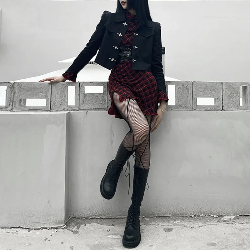 Chic Red Plaid Dress in Premium Cotton & Polyester Blend