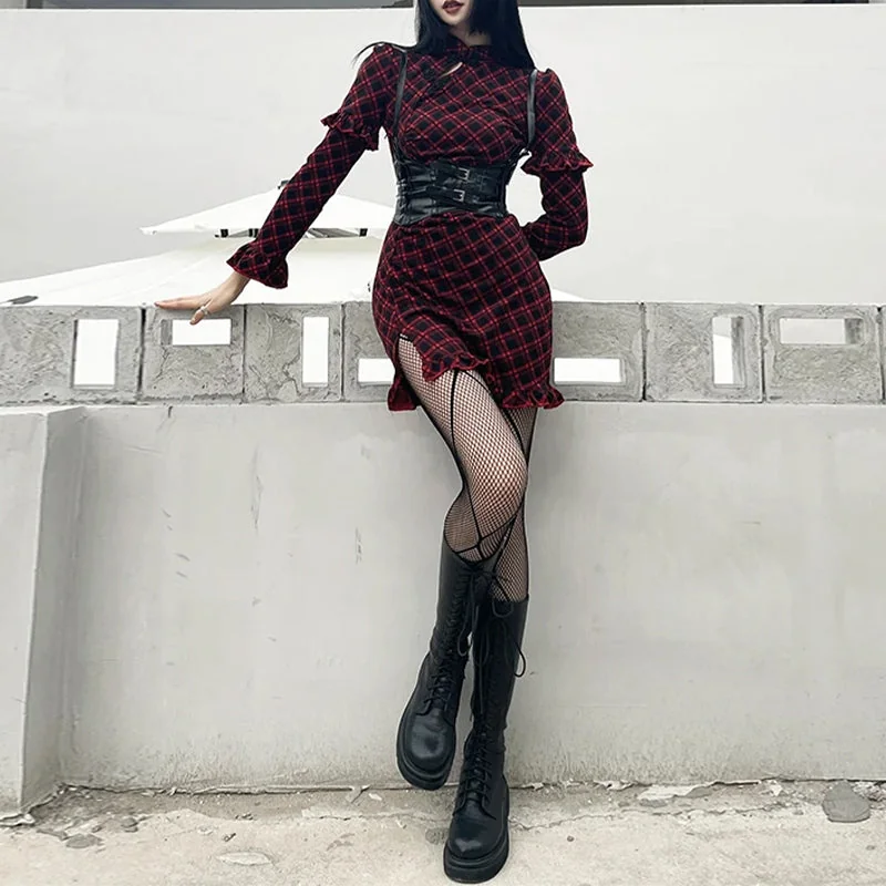 Chic Red Plaid Dress in Premium Cotton & Polyester Blend