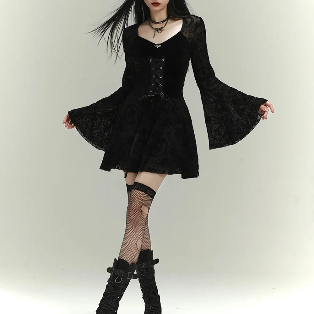 Black Gothic Cotton Polyester Womens Dress
