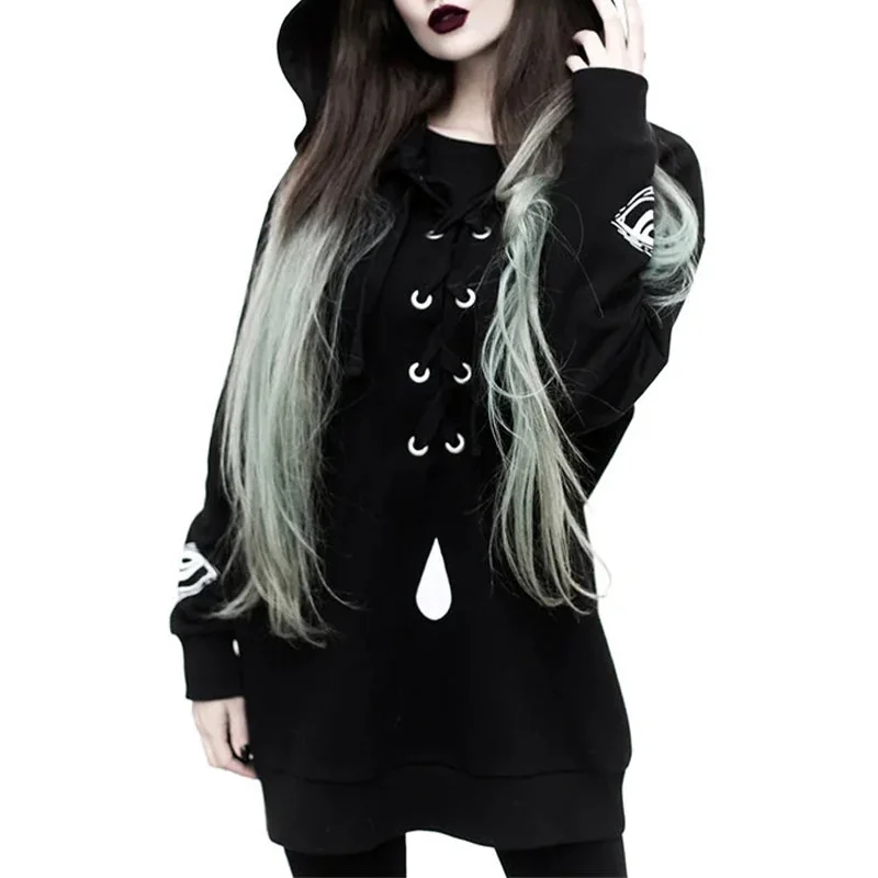 Black Gothic Hoodie Jumper for Women