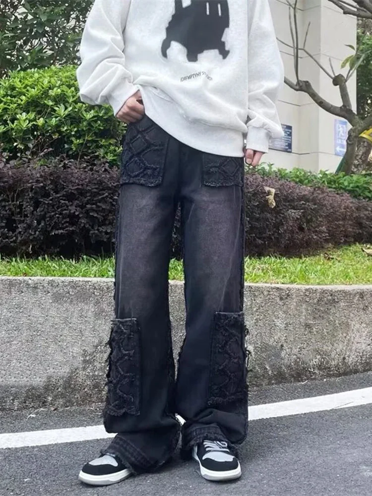 Mens Black Baggy Cotton Blend Pants