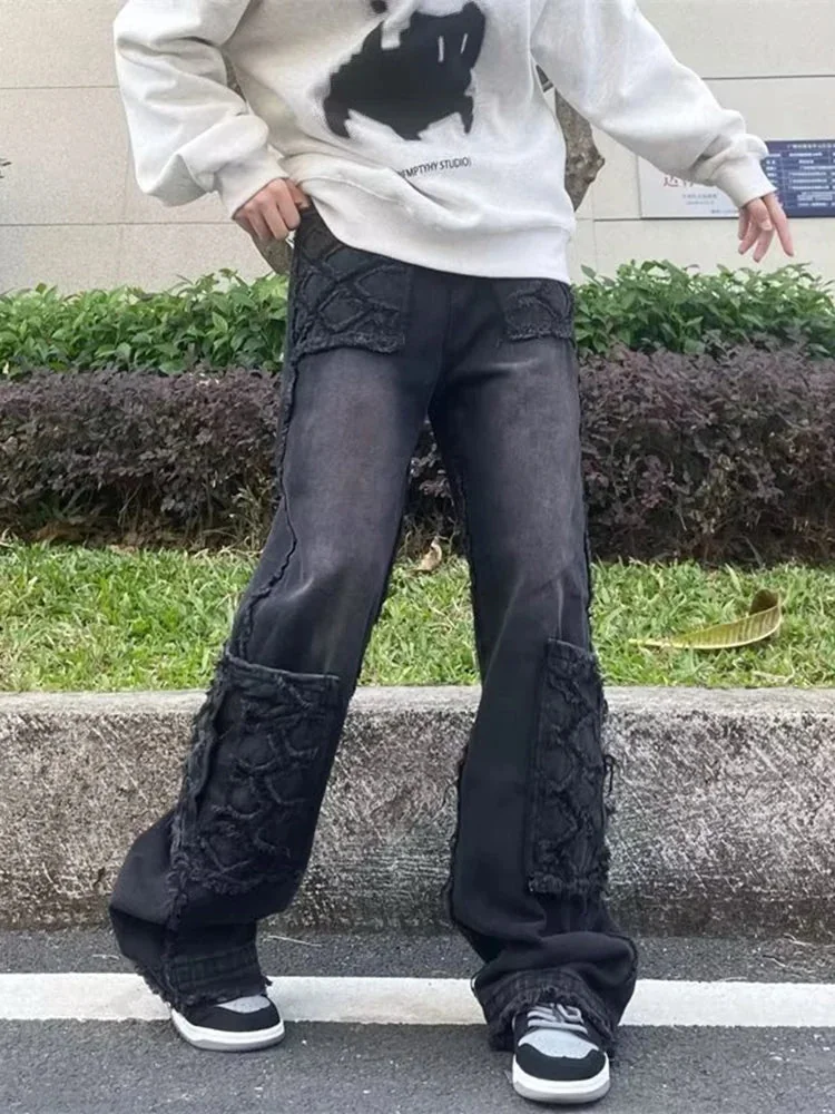 Mens Black Baggy Cotton Blend Pants