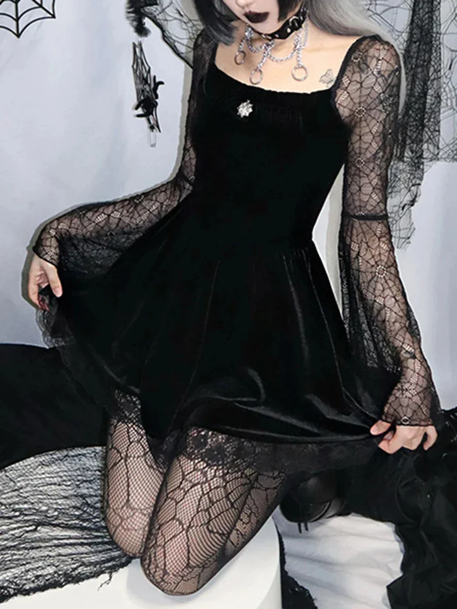 Elegant Black Velvet Dress - Premium Cotton & Polyester Blend