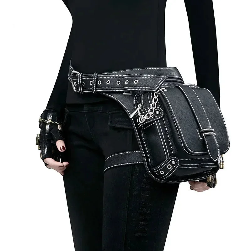 Black PU Leather Waist Bag for Women